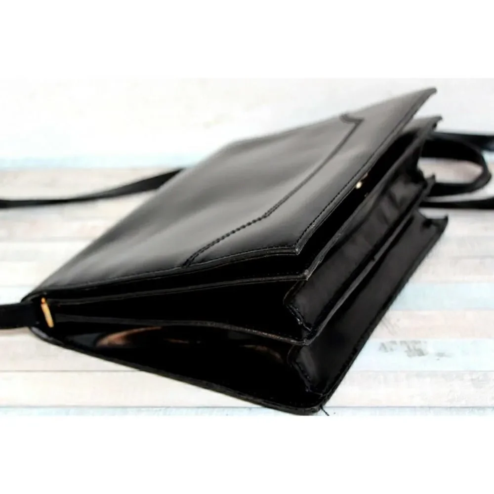 CRISTIAN Italy BLACK SMOOTH GENUINE LEATHER FLAP SHOULDER BAG CROSSBODY CLUTCH